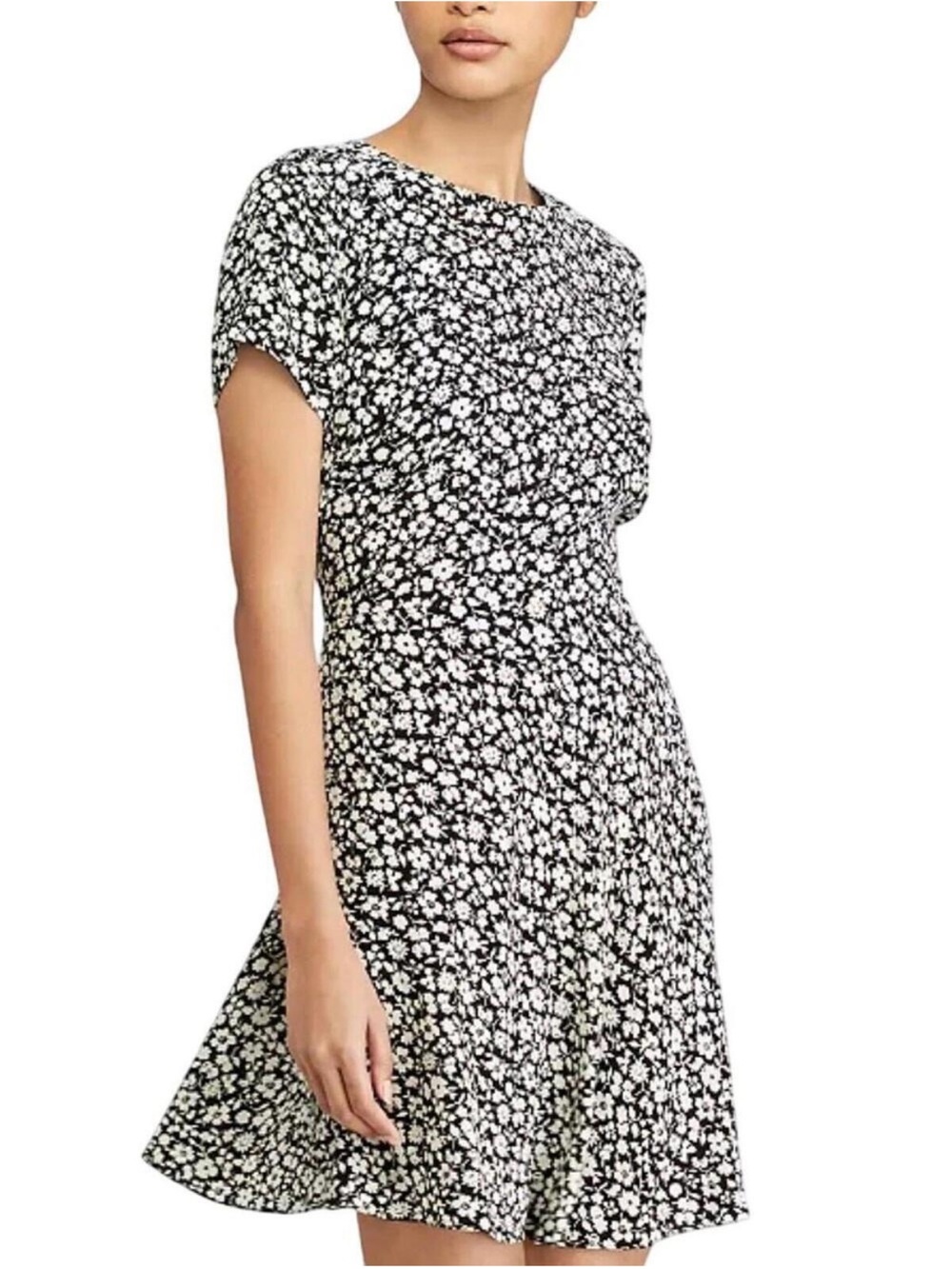 POLO RALPH LAUREN Black Cream Floral Crepe Skater Dress Work Classic Size 4